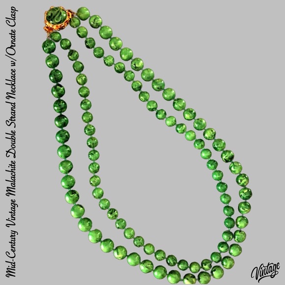 RARE - VTG 24” Malachite Double Strand Necklace - Picture 2 of 8